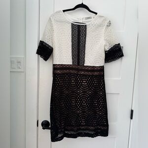 Dex Black and White Lace Midi Dress